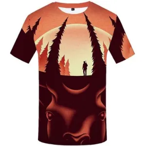 Deer T-shirt Men Animal T shirts Funny Forest Tshirts Casual Moon T-shirts 3d Art Tshirt Anime Short Sleeve Full Print Men/women