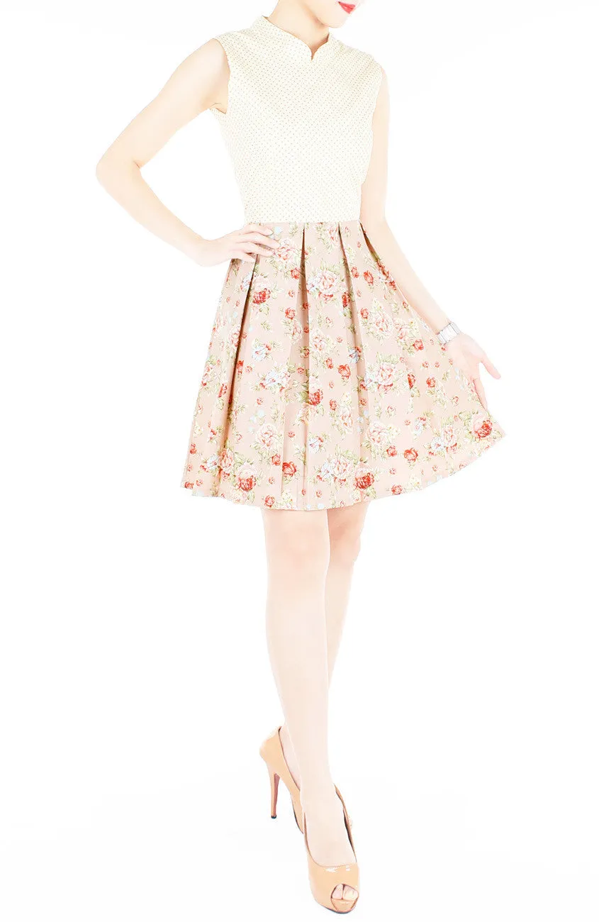 Delicate Rose Artisan Cheongsam Dress - Cream