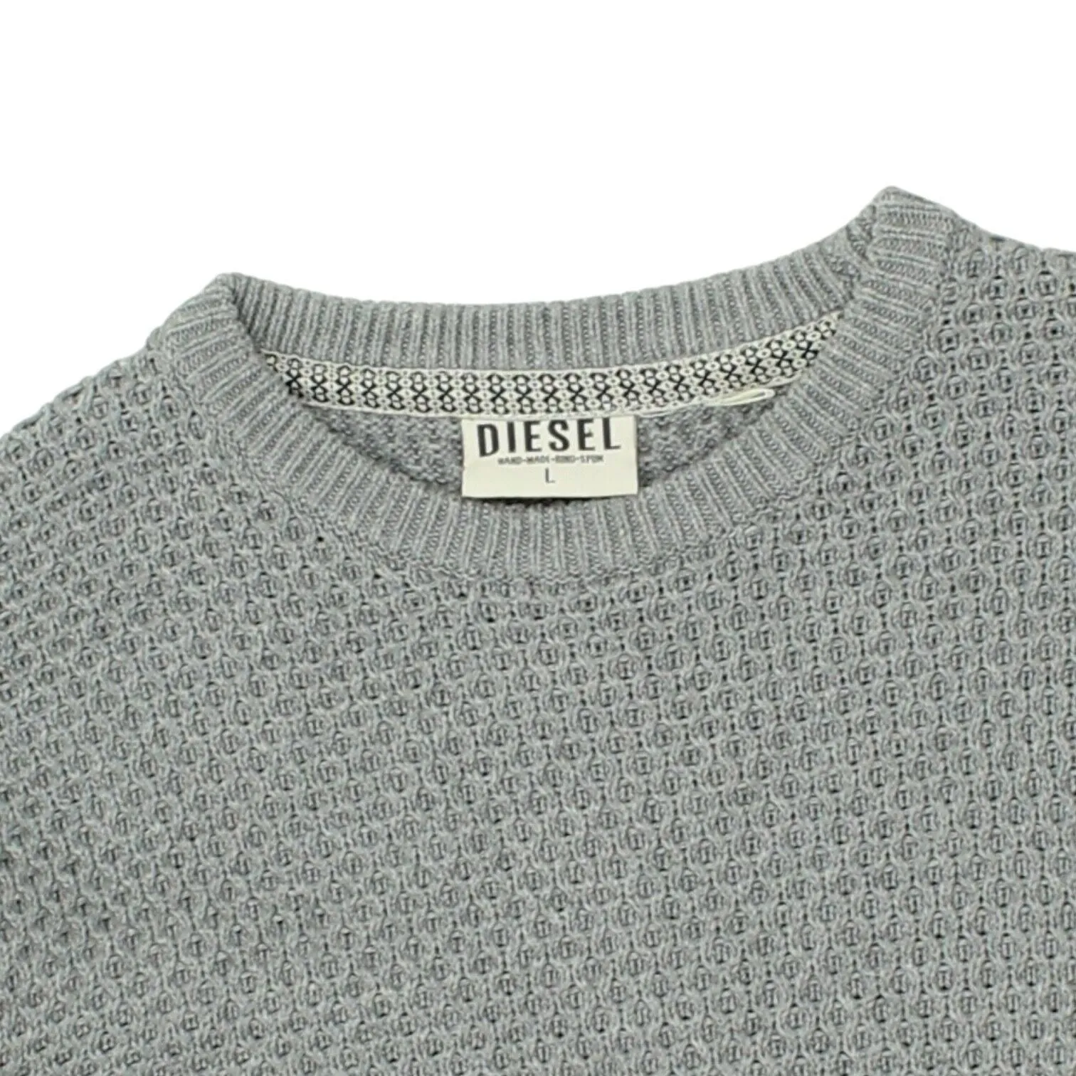 Diesel Mens Grey Crew Neck Stretchy Knit Jumper | Vintage Designer Sweater VTG