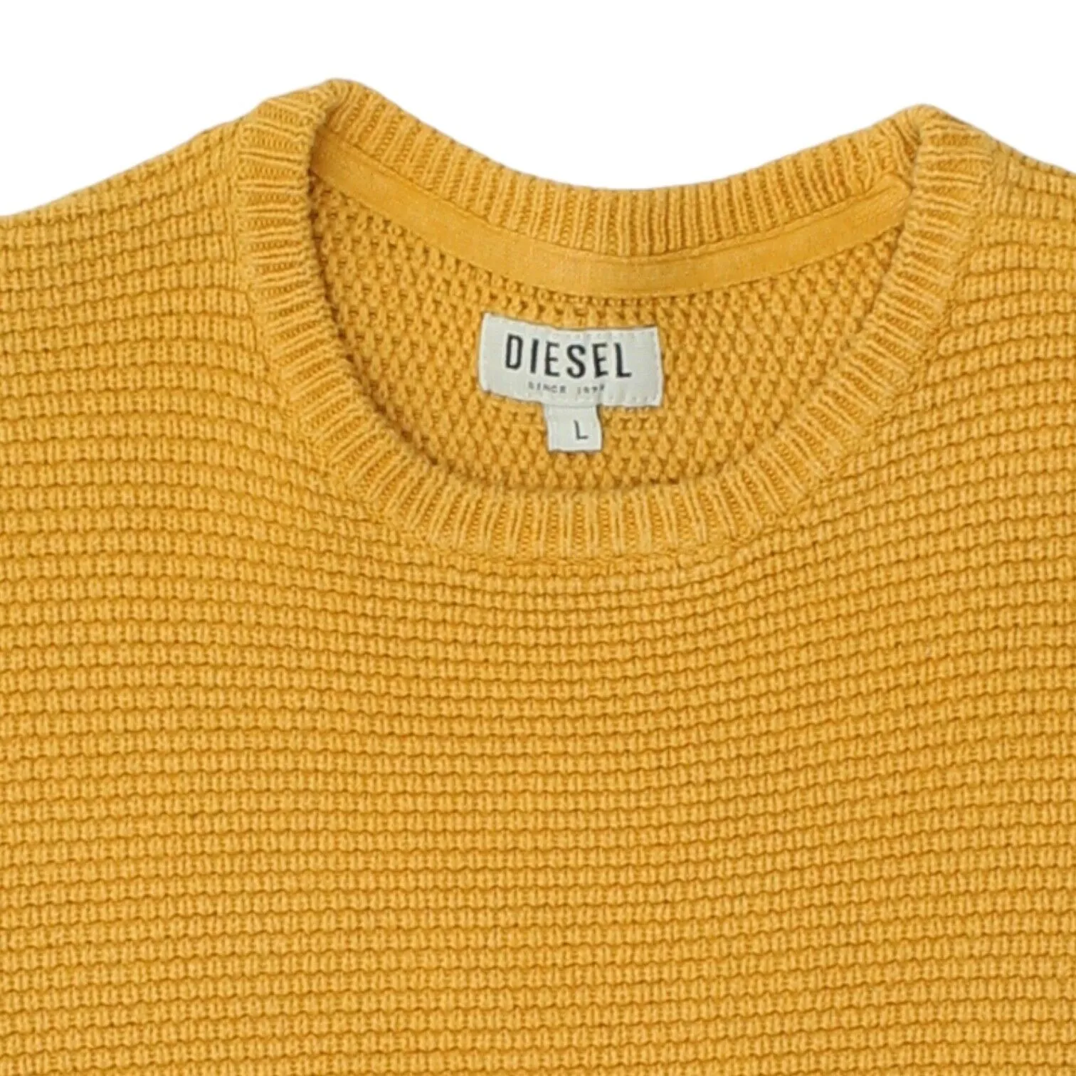 Diesel Mens Yellow Knit Crew Neck Jumper | Vintage High End Designer Sweater VTG