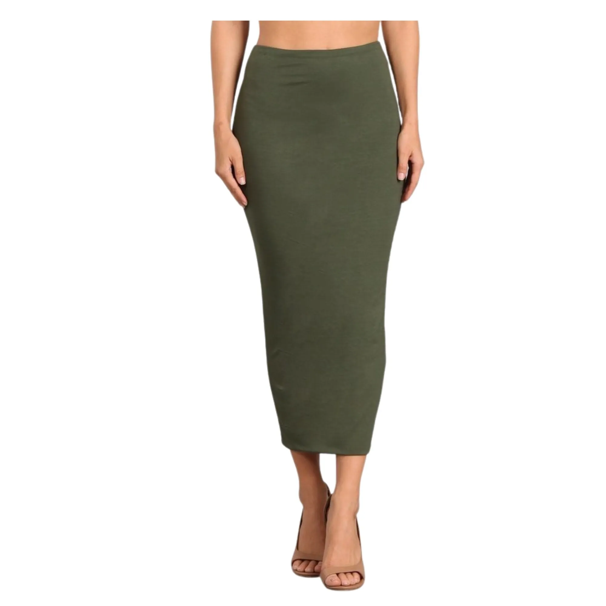 Double Layer No Slit Long Midi Pencil Skirt. Super Sexy Great Silhouette. Olive Green. Not See Thru. Lyrca for Stretch. Great for Modesty