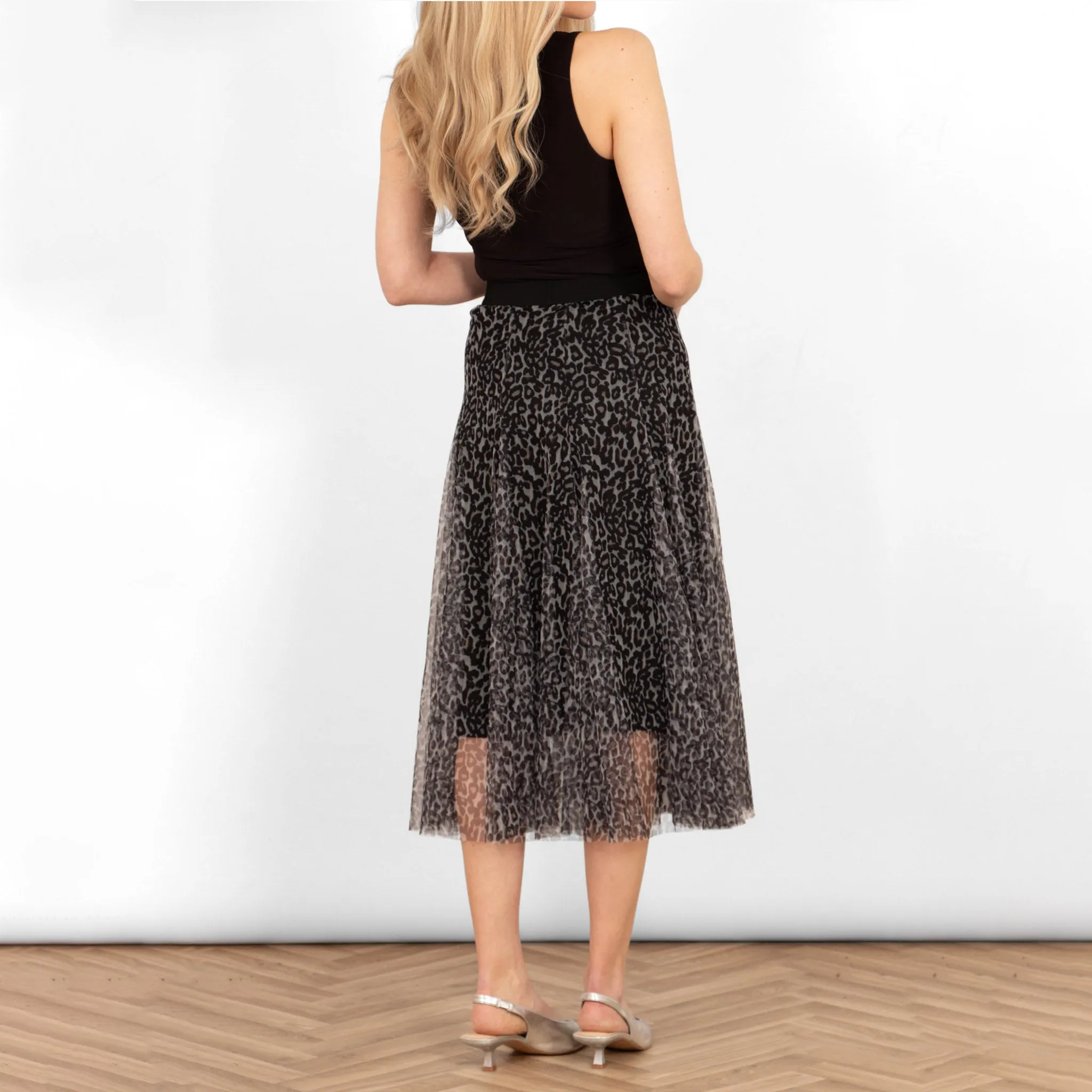 Eden Tulle Midaxi Swing Skirt - Natural, Leopard