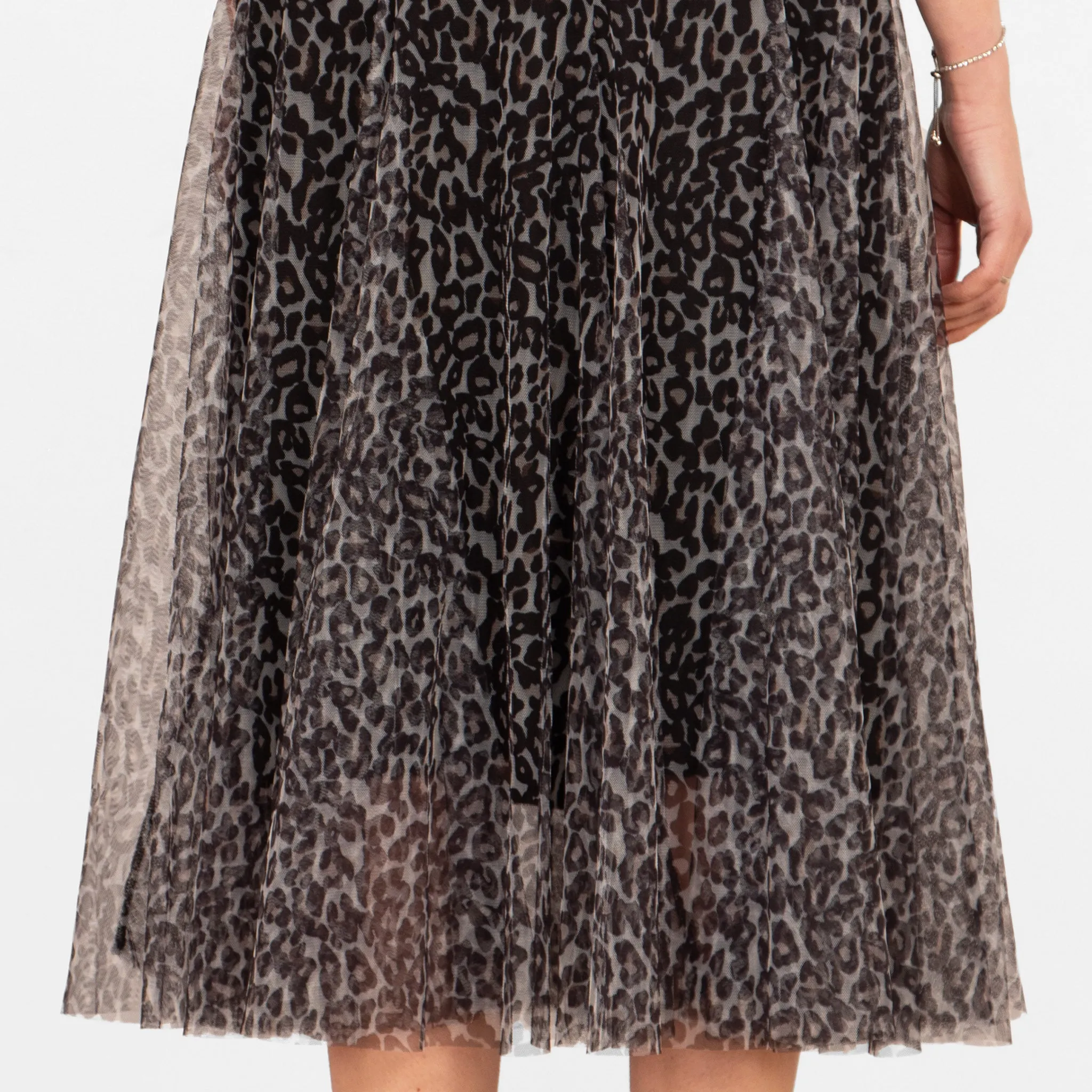 Eden Tulle Midaxi Swing Skirt - Natural, Leopard