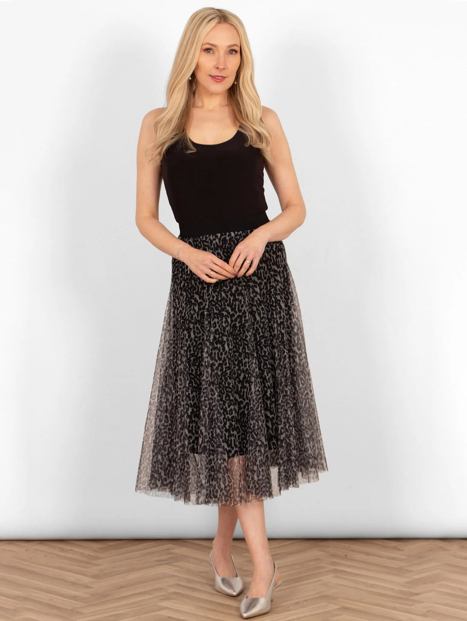 Eden Tulle Midaxi Swing Skirt - Natural, Leopard