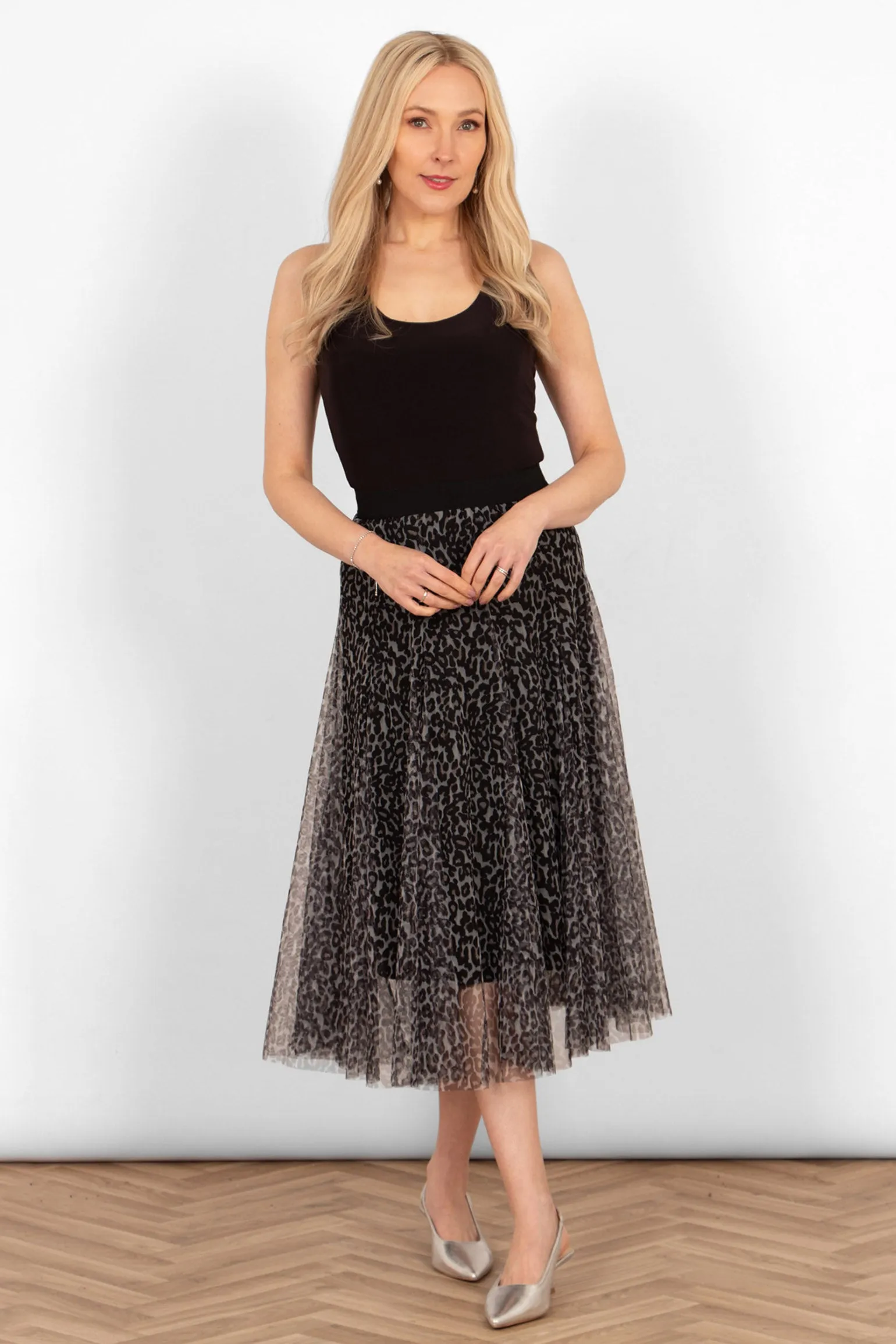 Eden Tulle Midaxi Swing Skirt - Natural, Leopard