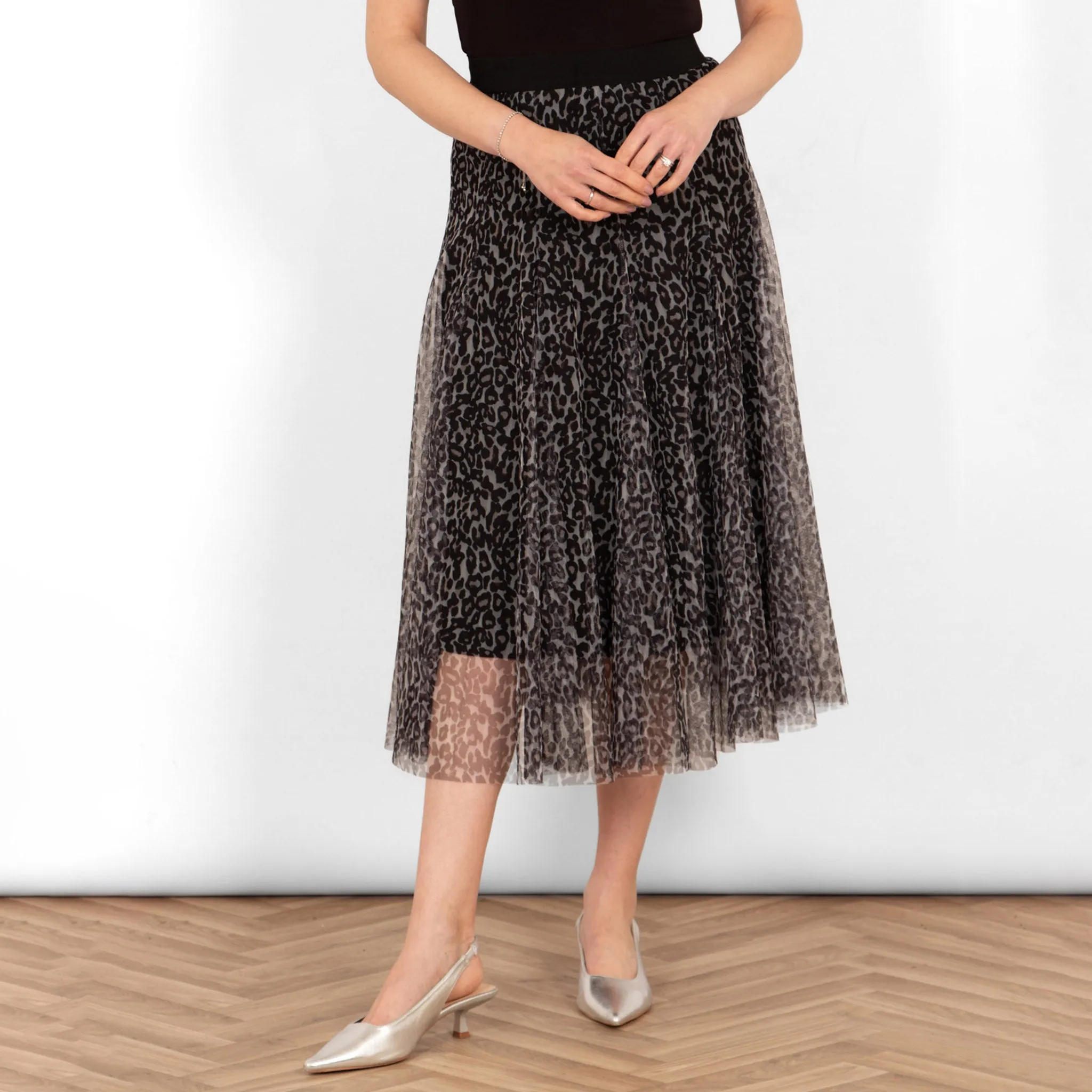 Eden Tulle Midaxi Swing Skirt - Natural, Leopard