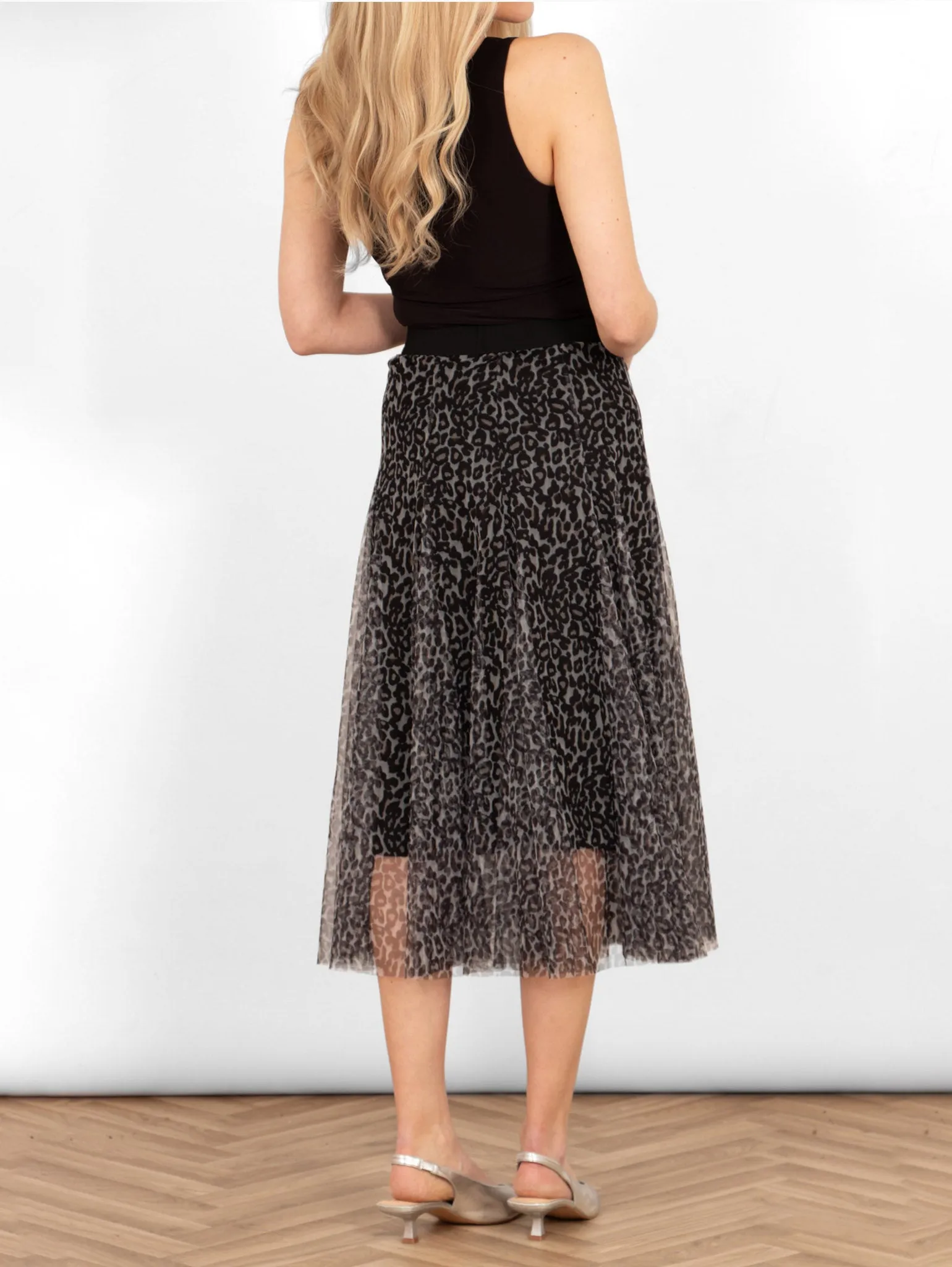 Eden Tulle Midaxi Swing Skirt - Natural, Leopard