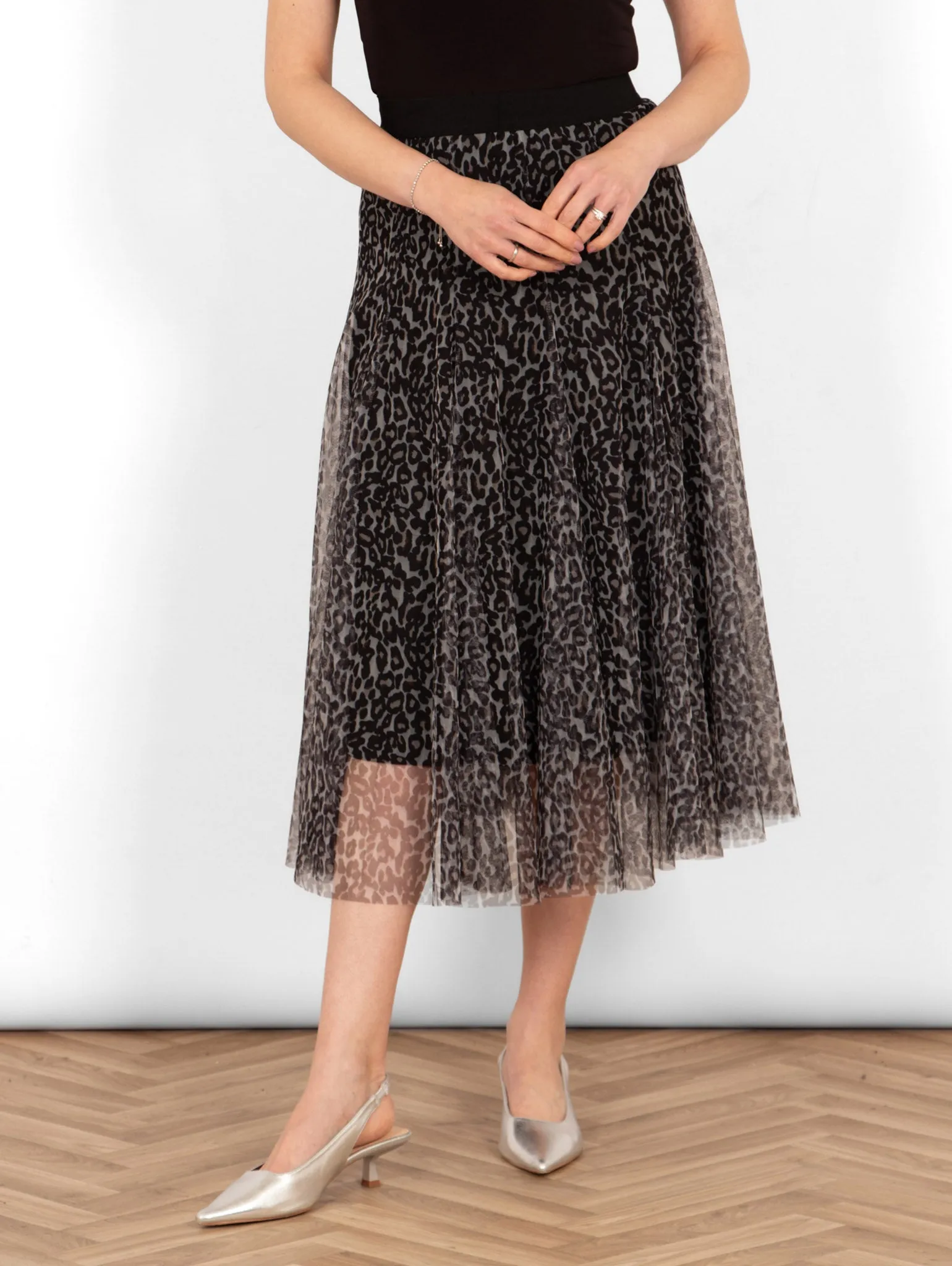 Eden Tulle Midaxi Swing Skirt - Natural, Leopard