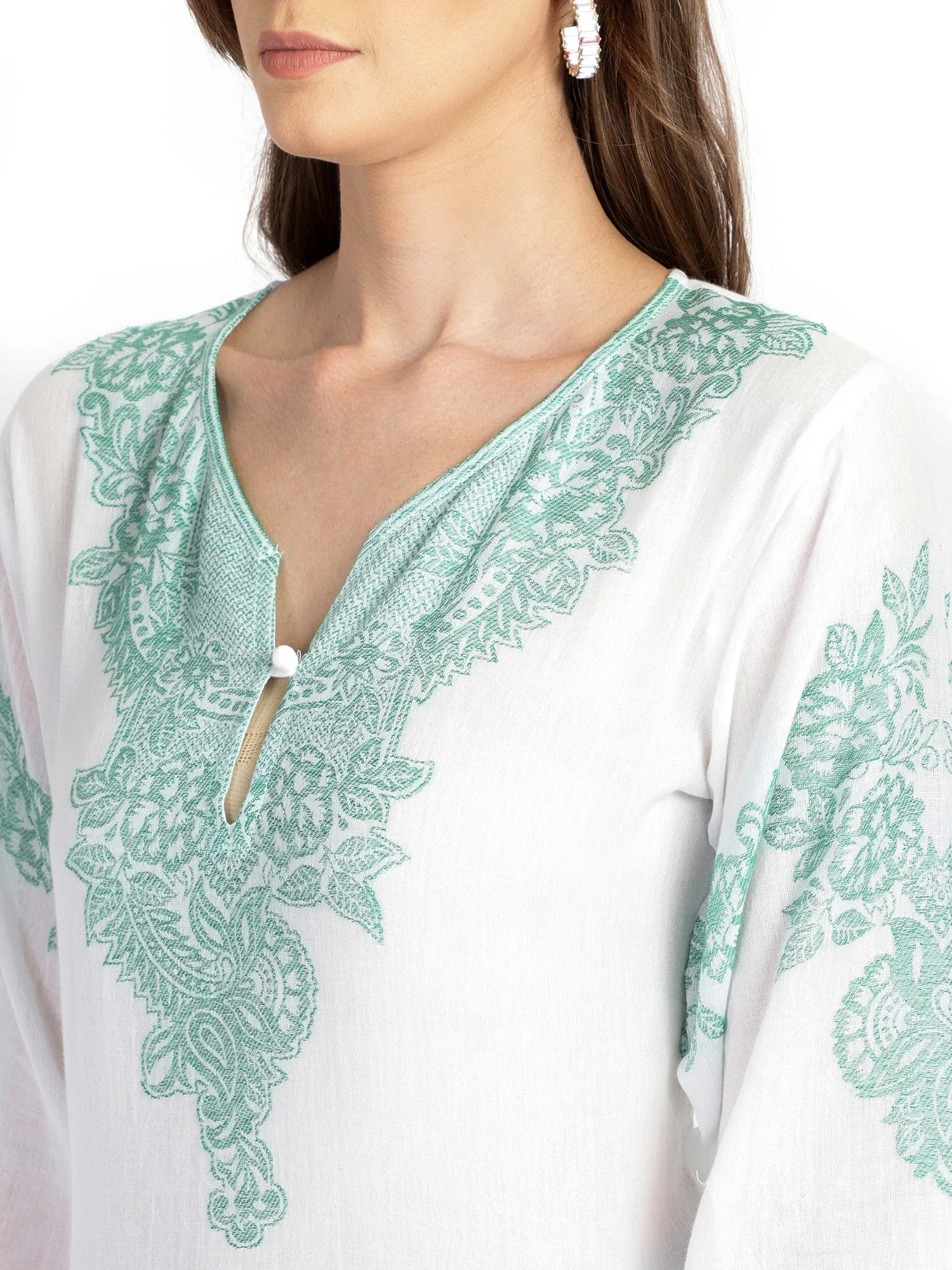 Embroidered white semi-sheer cotton tunic