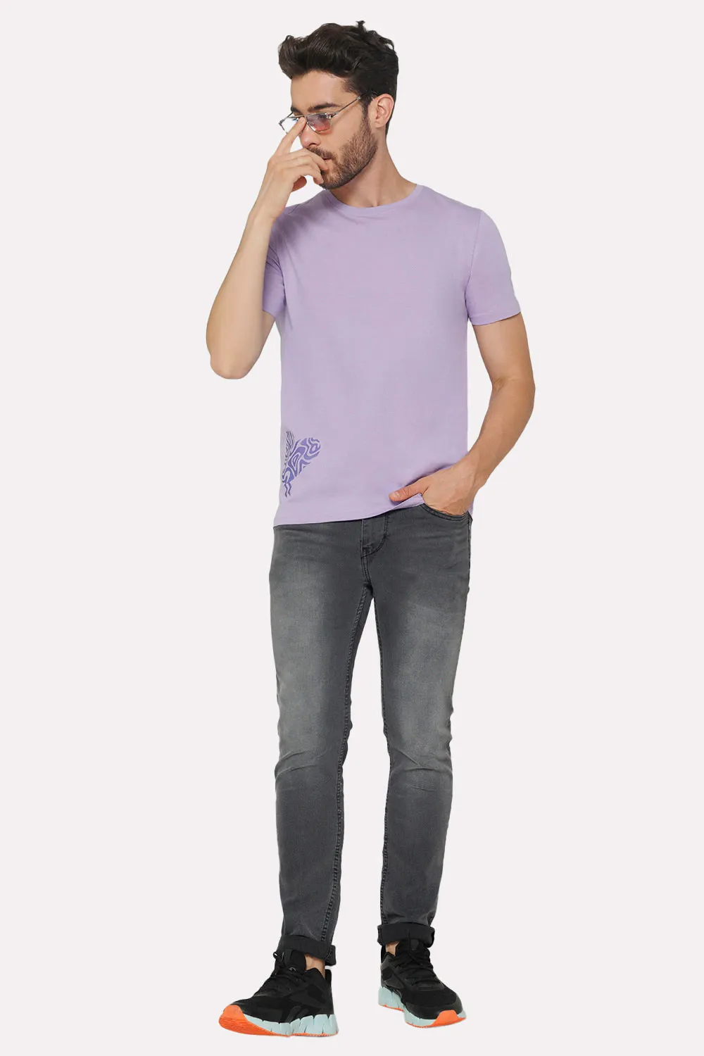 Enhance Men's Printed Crew Neck Casual T-Shirt - Lilac - TS34