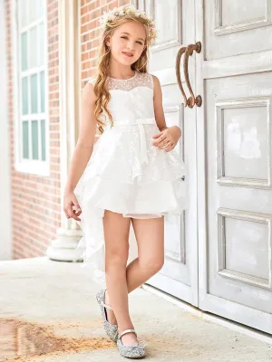 Exquisite Embroidered Round Neck Long Back Short Front Flower Girl Dress