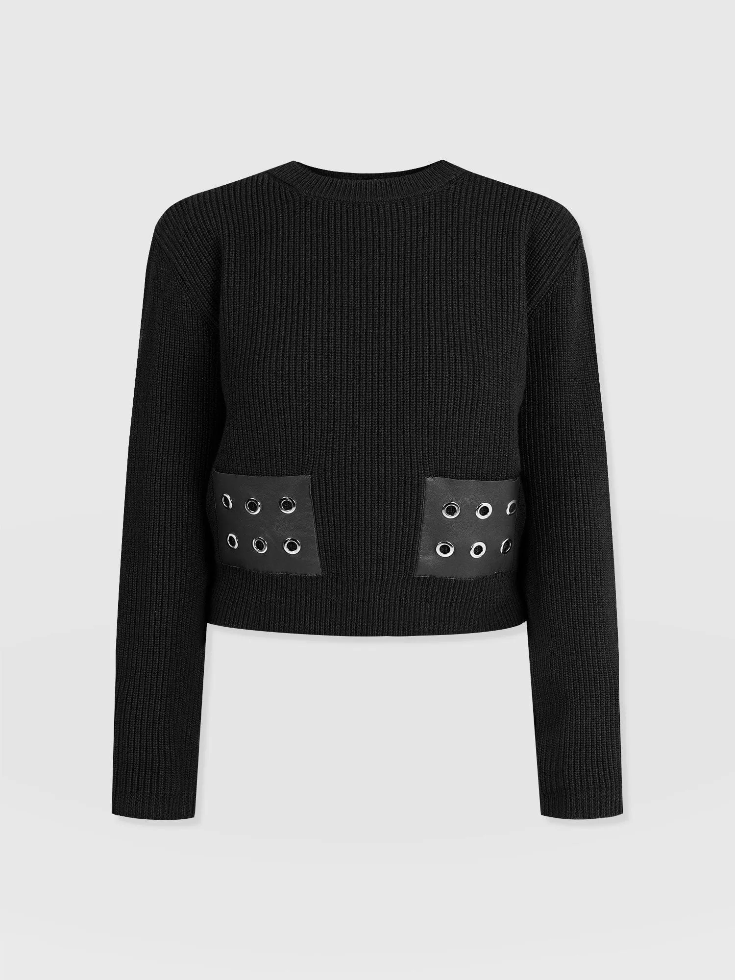 Eyelet Rib Knit Sweater - Black