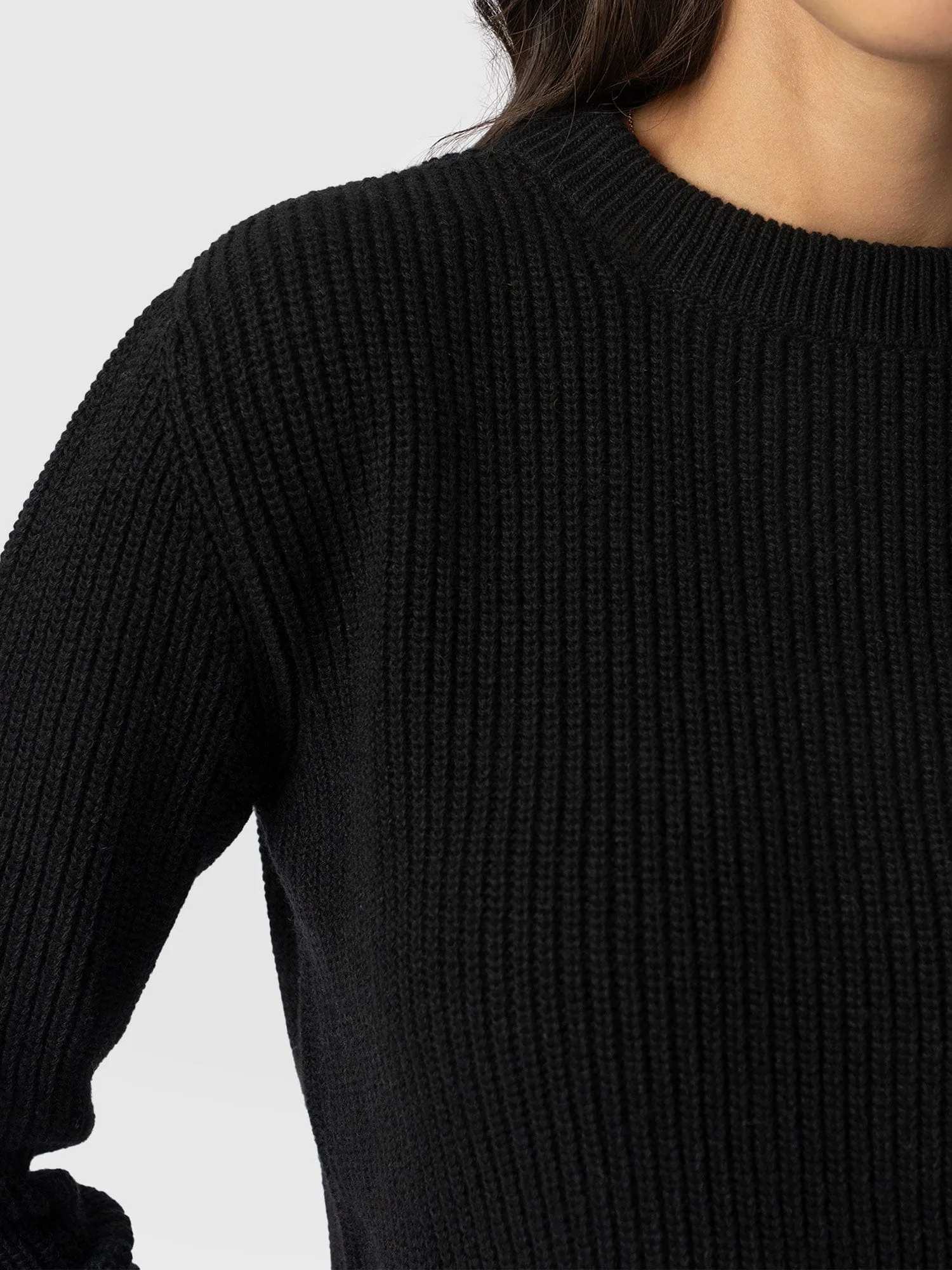 Eyelet Rib Knit Sweater - Black