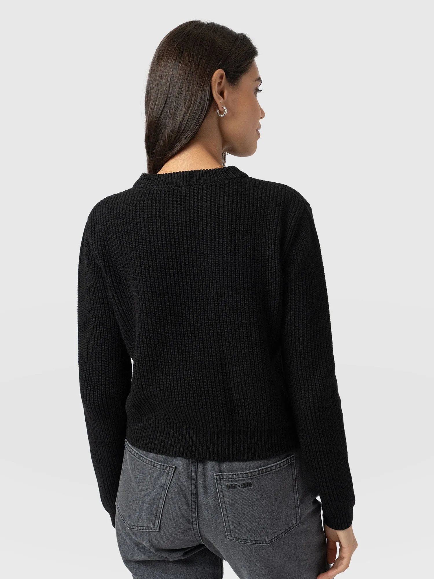 Eyelet Rib Knit Sweater - Black