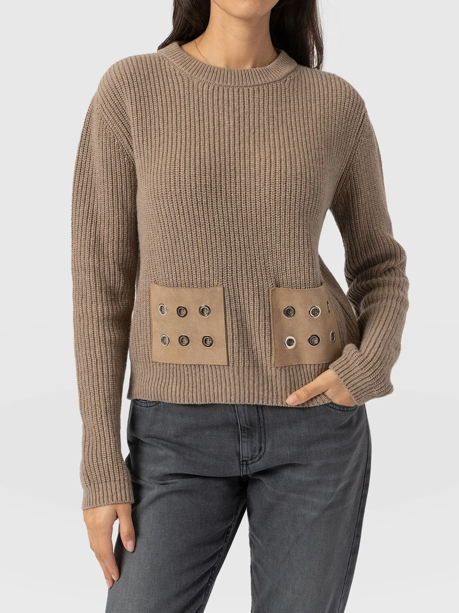 Eyelet Rib Knit Sweater - Mocha