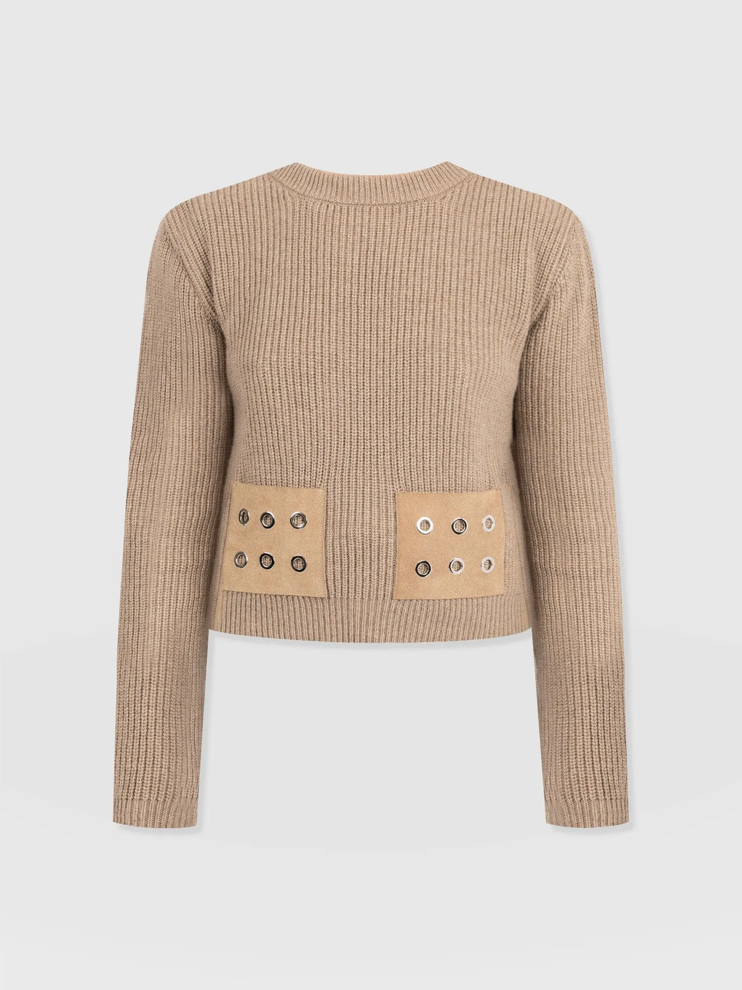 Eyelet Rib Knit Sweater - Mocha