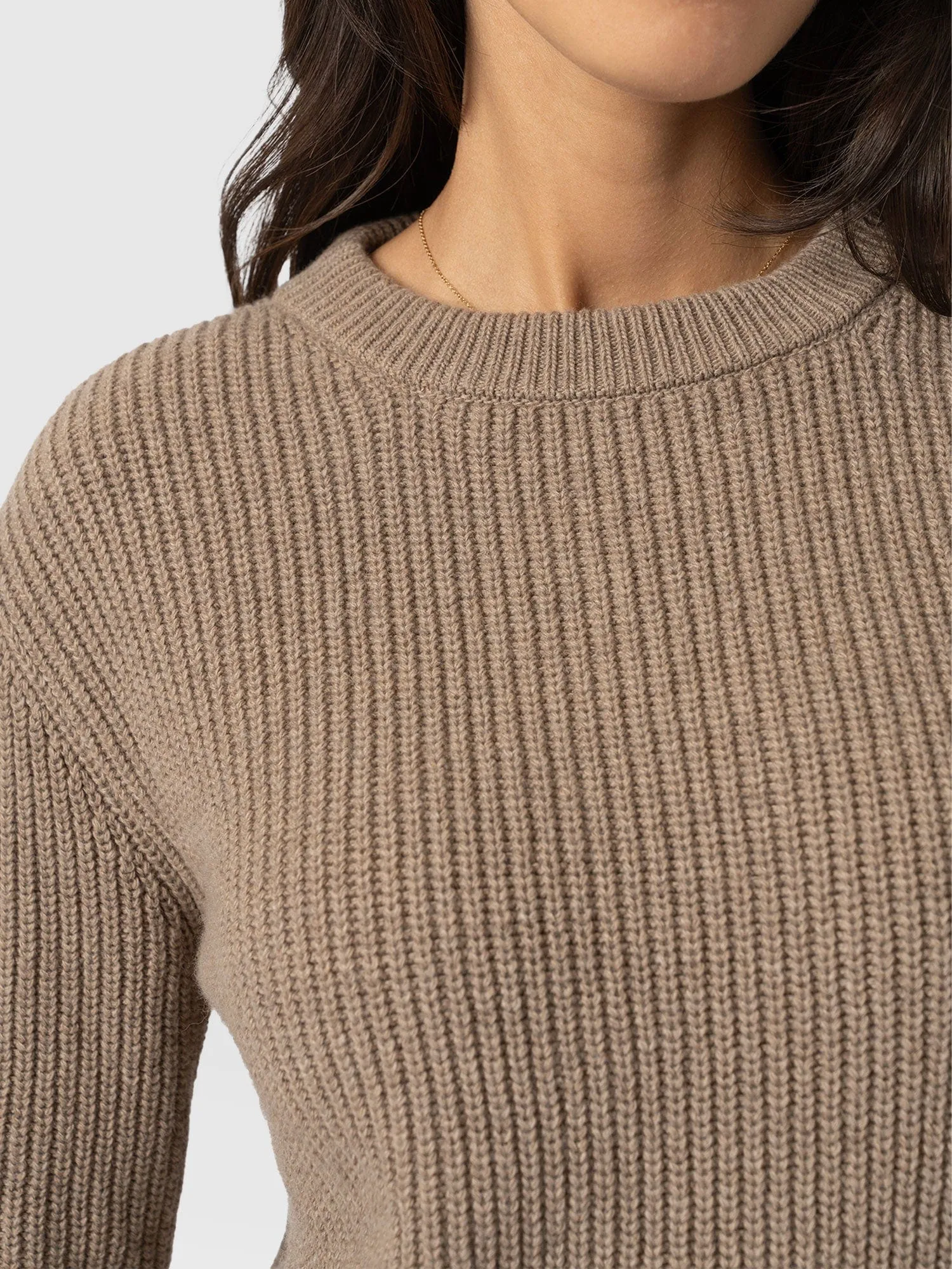 Eyelet Rib Knit Sweater - Mocha