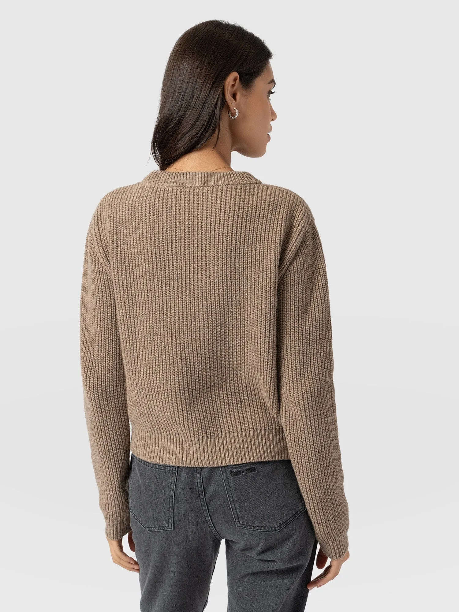 Eyelet Rib Knit Sweater - Mocha