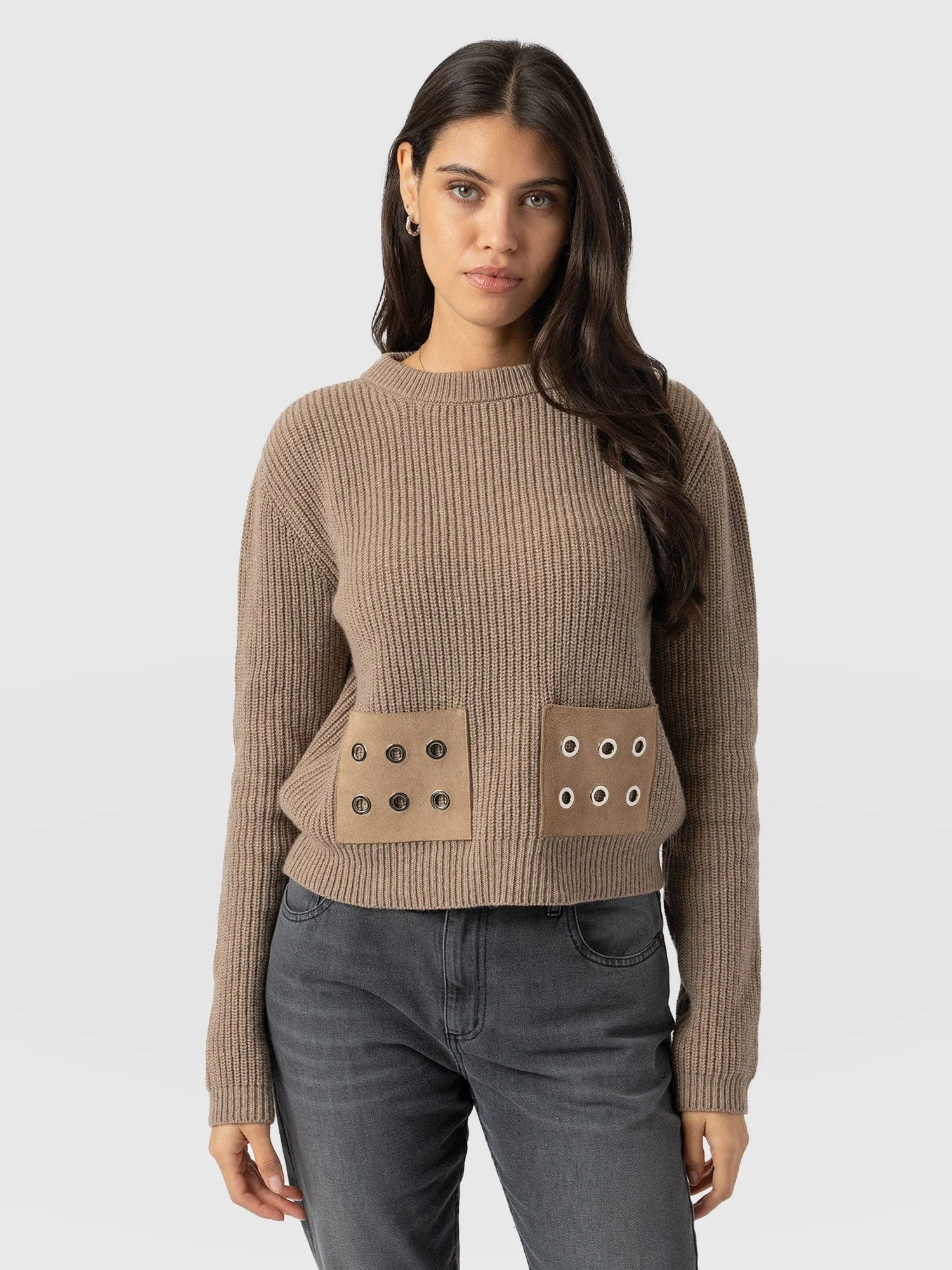 Eyelet Rib Knit Sweater - Mocha