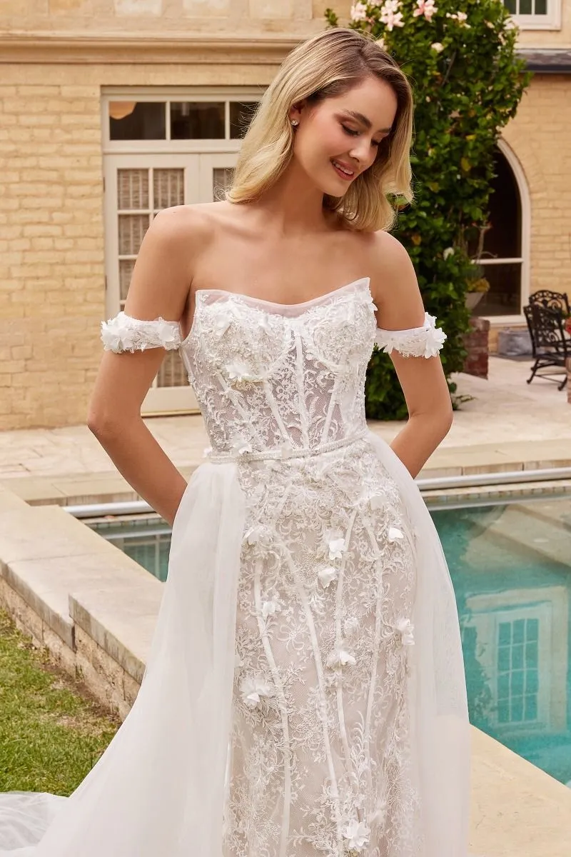 Fit & Flare With Removable Skirt Off Shoulder Long Wedding Dress CDCD861W