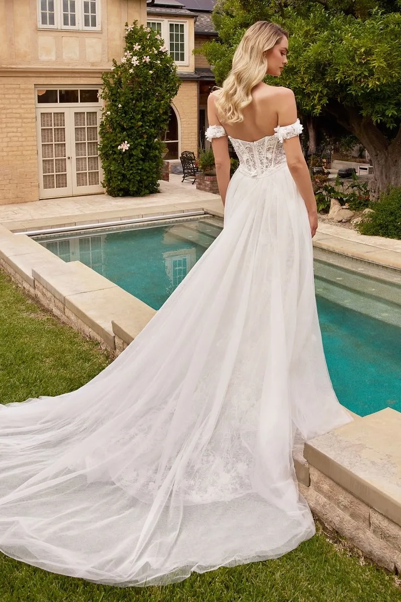 Fit & Flare With Removable Skirt Off Shoulder Long Wedding Dress CDCD861W