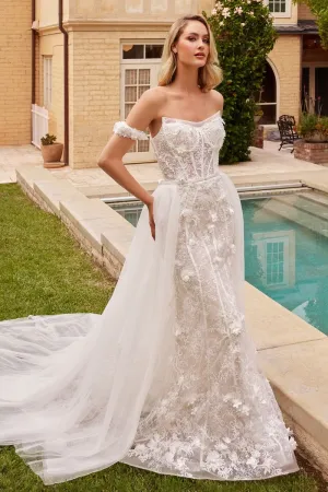 Fit & Flare With Removable Skirt Off Shoulder Long Wedding Dress CDCD861W