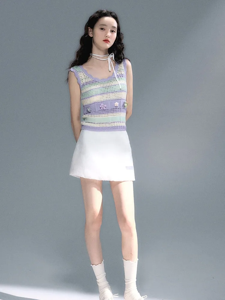 Flower High-End Embroidery Mini Dlare-Skirt