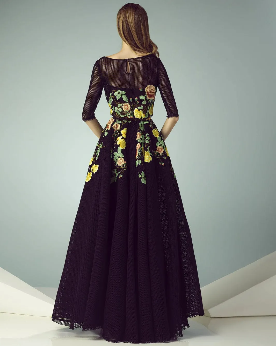 Gemy Maalouf BC 1227 Floral Long Dress in Black - Enchanting Elegance with a Modern Twist