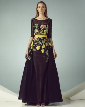 Gemy Maalouf BC 1227 Floral Long Dress in Black - Enchanting Elegance with a Modern Twist