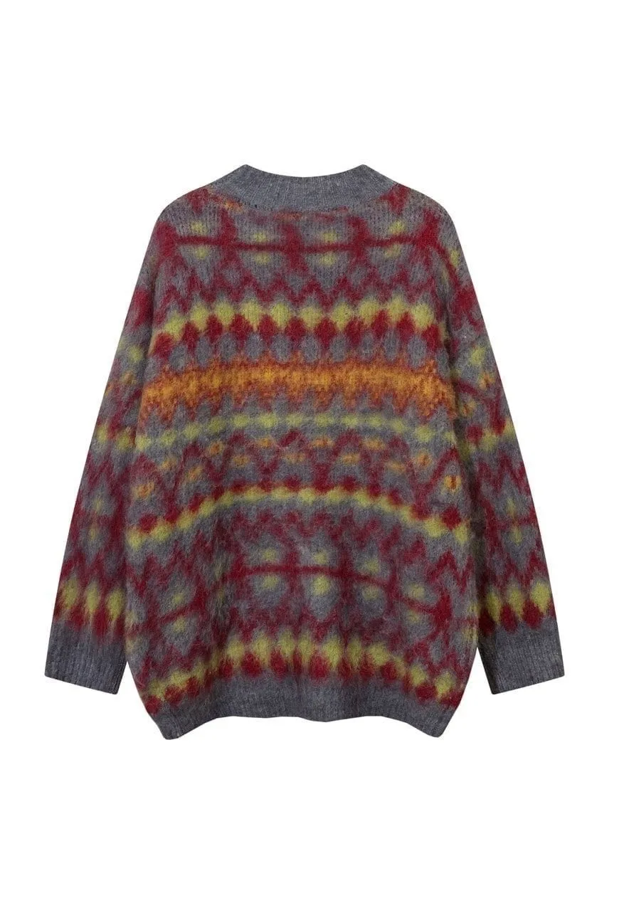 Geometric sweater ethnic pattern knitted jumper grunge top