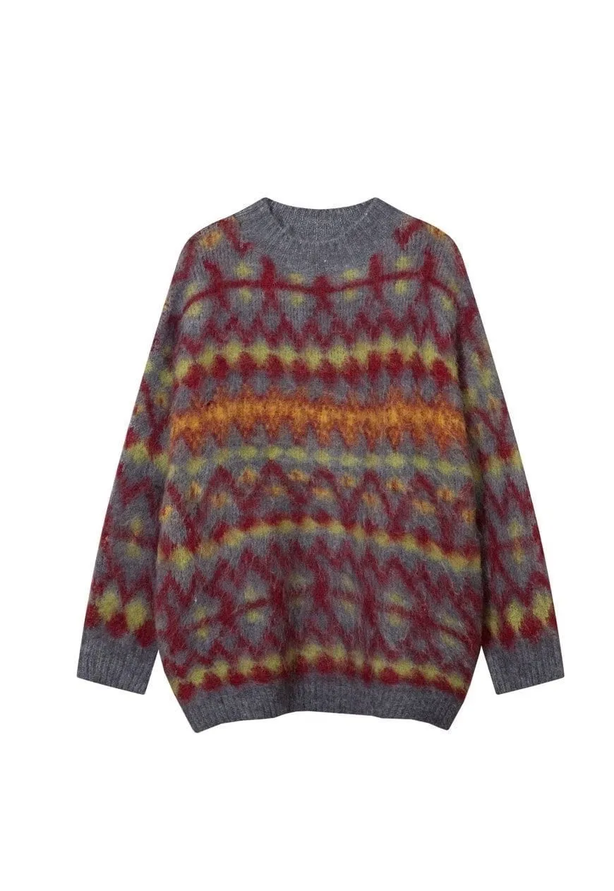 Geometric sweater ethnic pattern knitted jumper grunge top