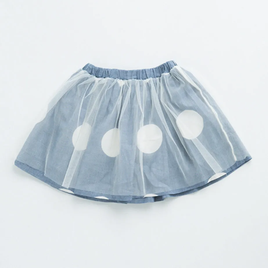 Girls' Big Polka Skirt-Mid Blue