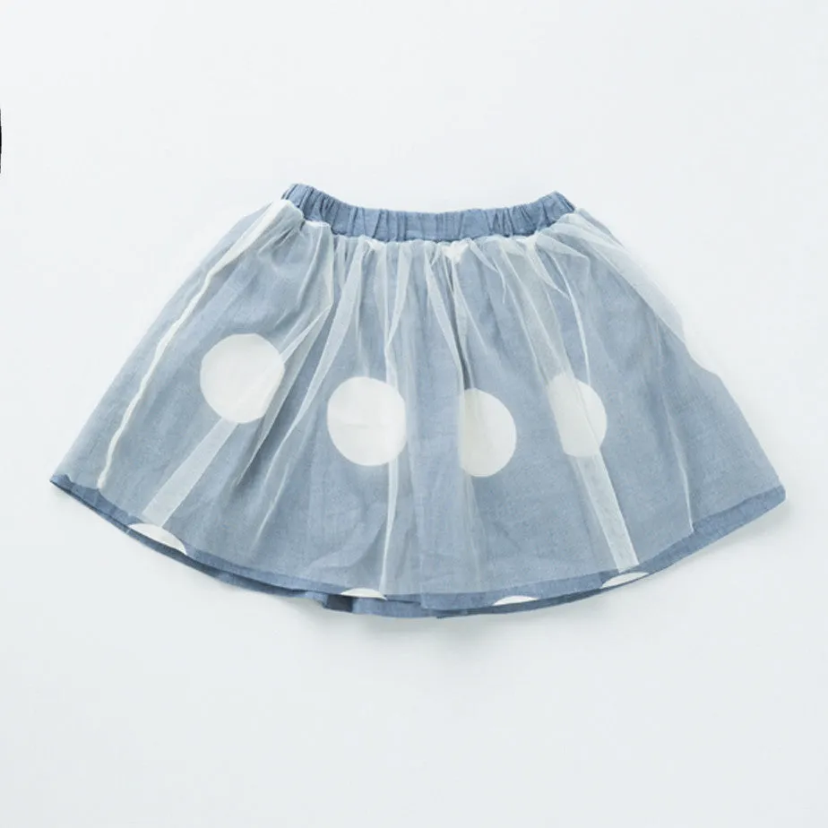 Girls' Big Polka Skirt-Mid Blue