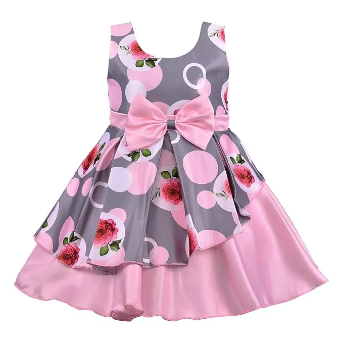 Girls Floral Bow Layered Dress