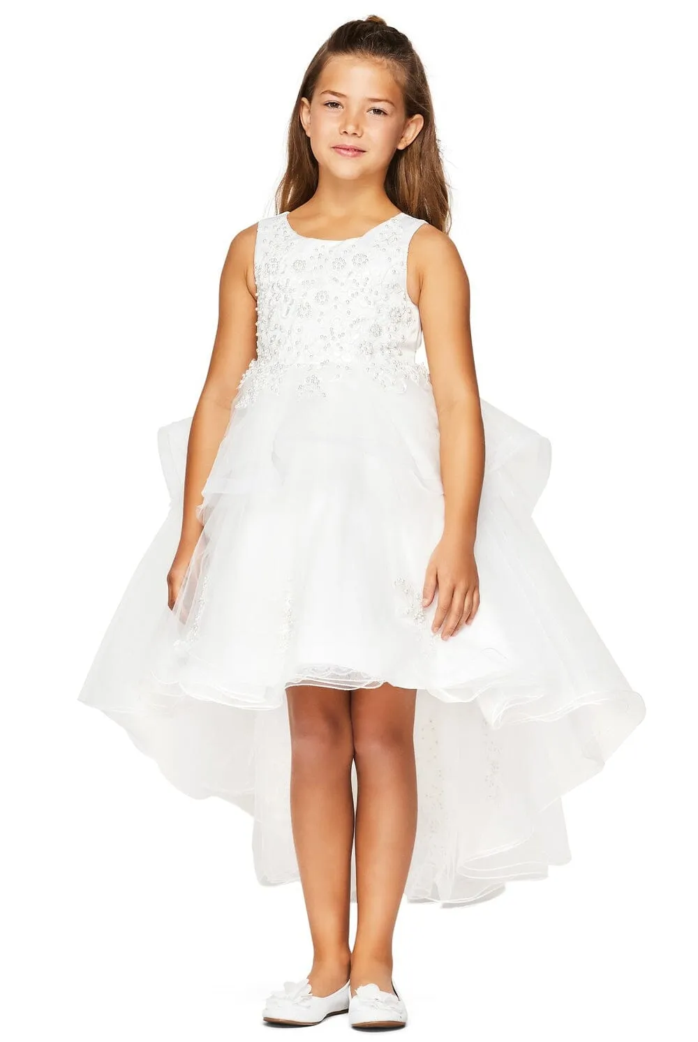 Girls Lace Applique High Low Dress by Cinderella Couture 9120