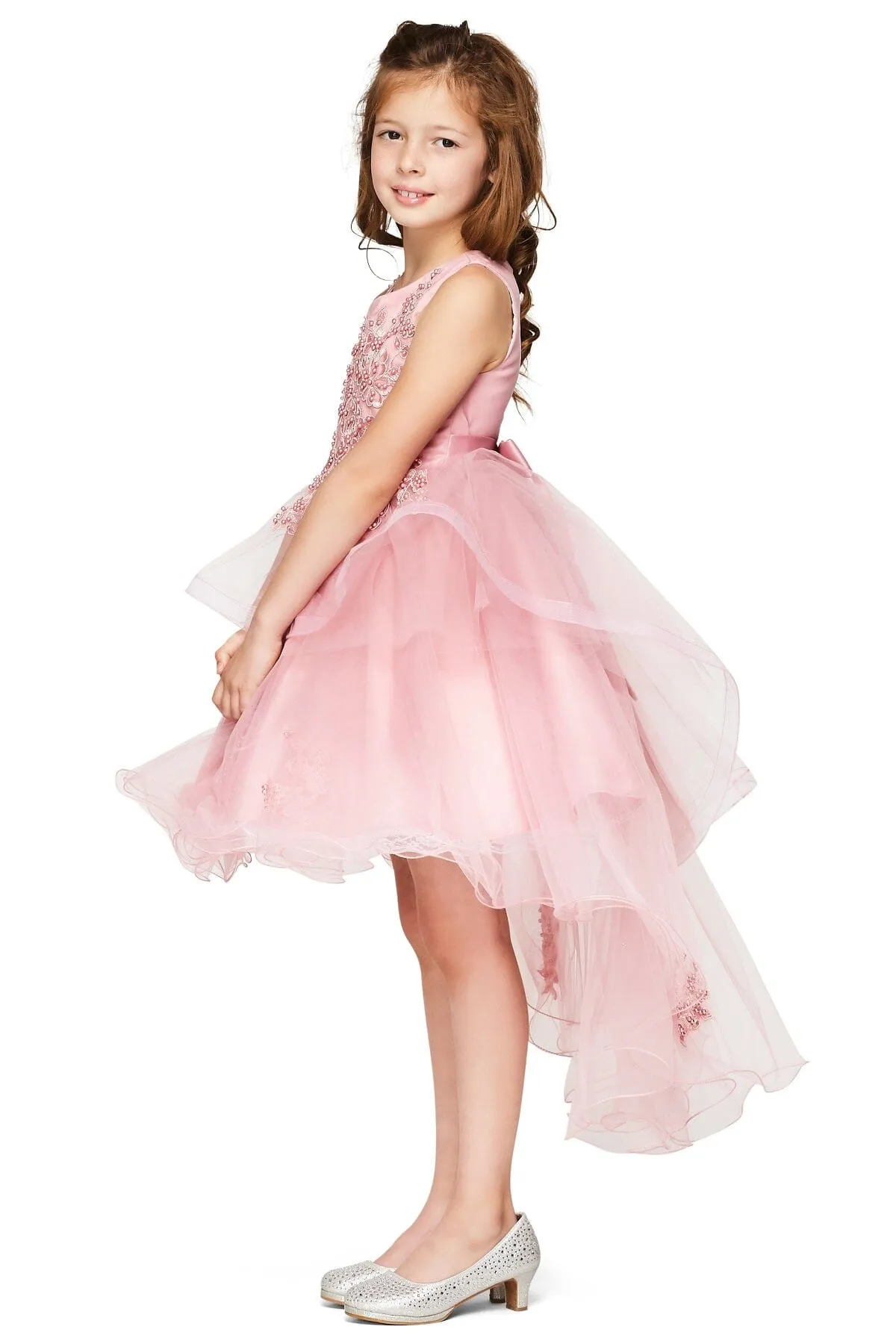 Girls Lace Applique High Low Dress by Cinderella Couture 9120