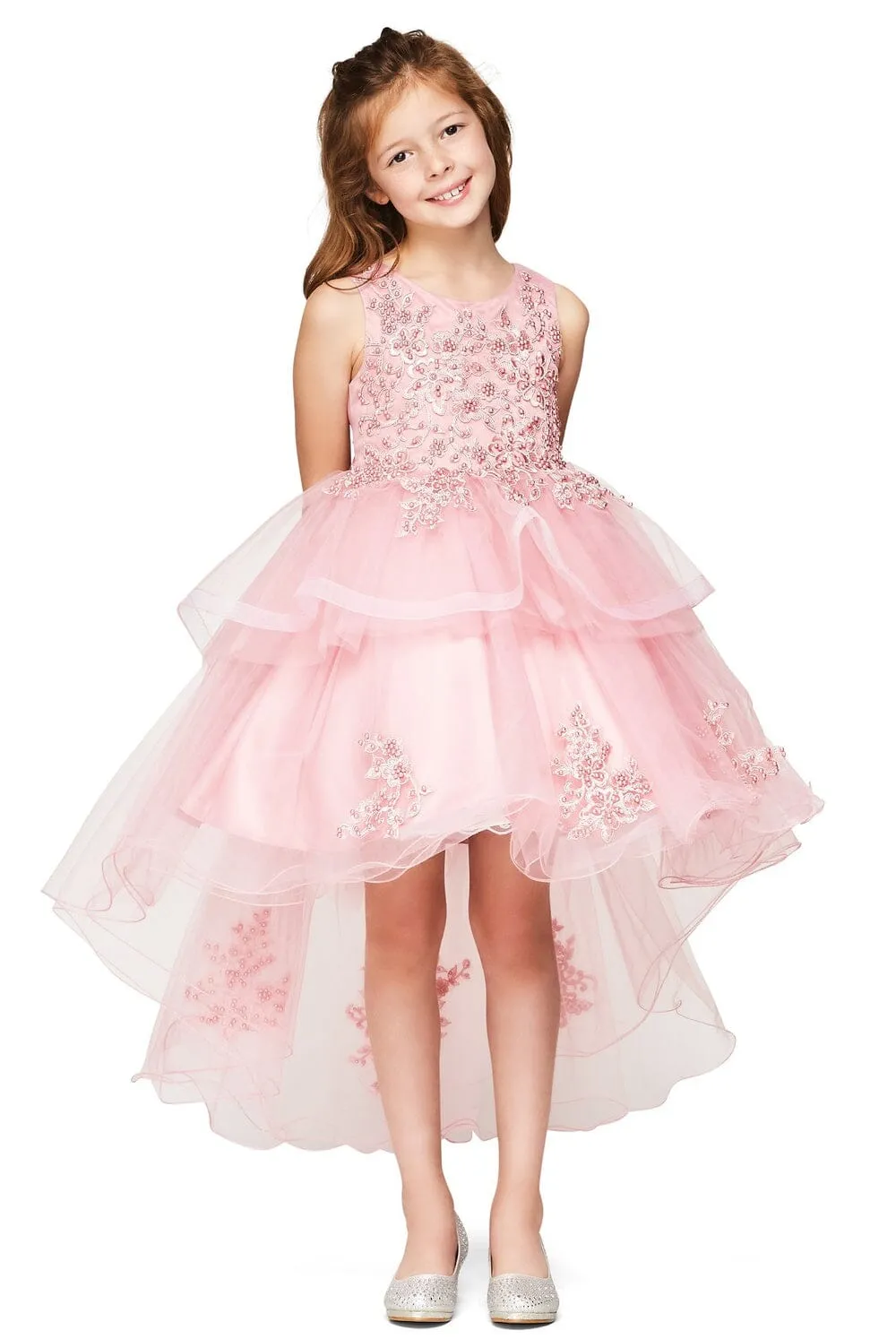 Girls Lace Applique High Low Dress by Cinderella Couture 9120