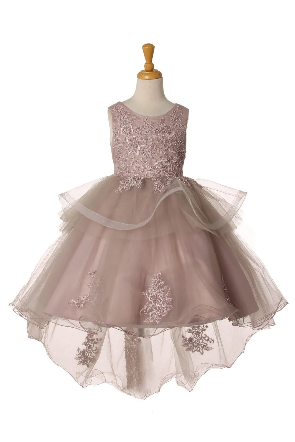 Girls Lace Applique High Low Dress by Cinderella Couture 9120