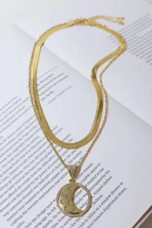 GOLD PLATED LAYERED MOON NECKLACE