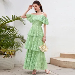 Green Layered Ruffle Maxi Dress