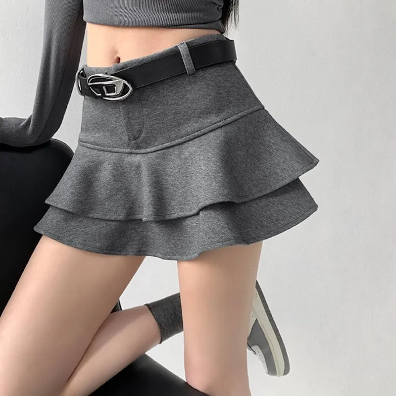 High-waist layered ruffle mini skirt