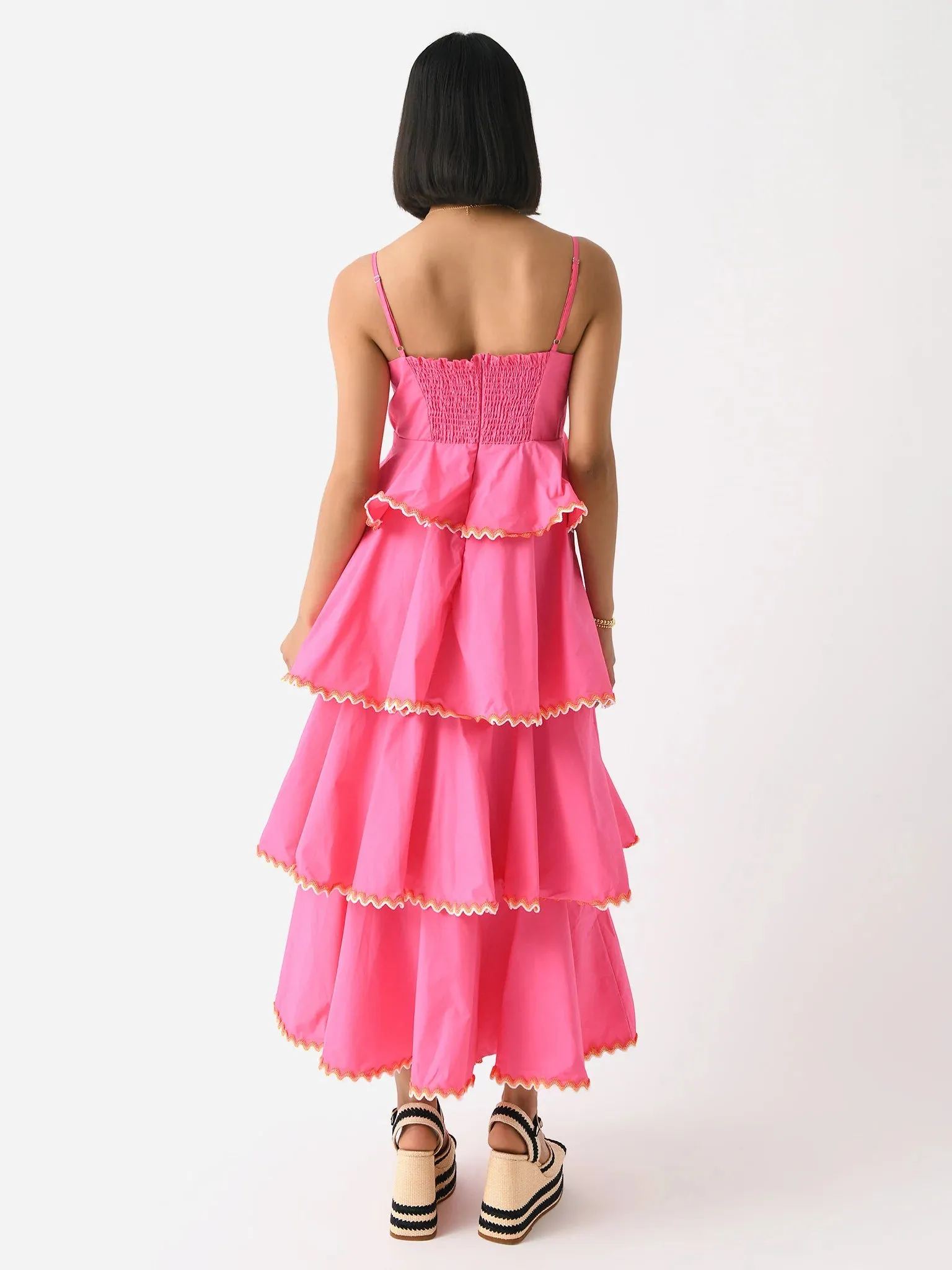 Hot Pink Tiered Maxi Dress with Contrast Trim