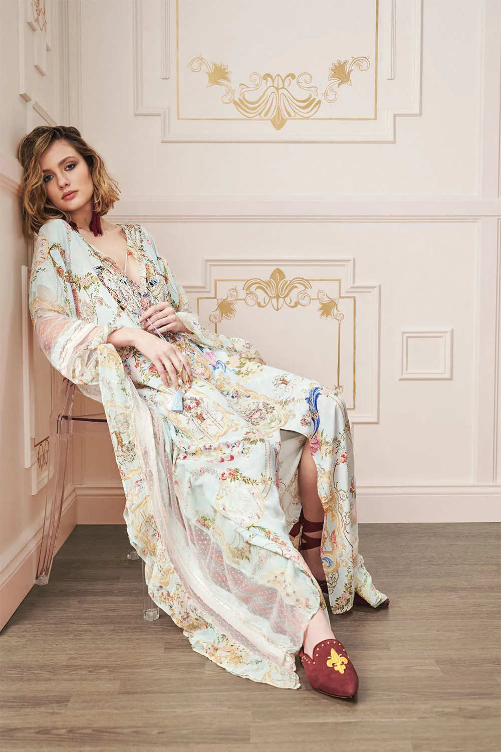 KAFTAN WITH FRILL PANELS VERSAILLES SKY