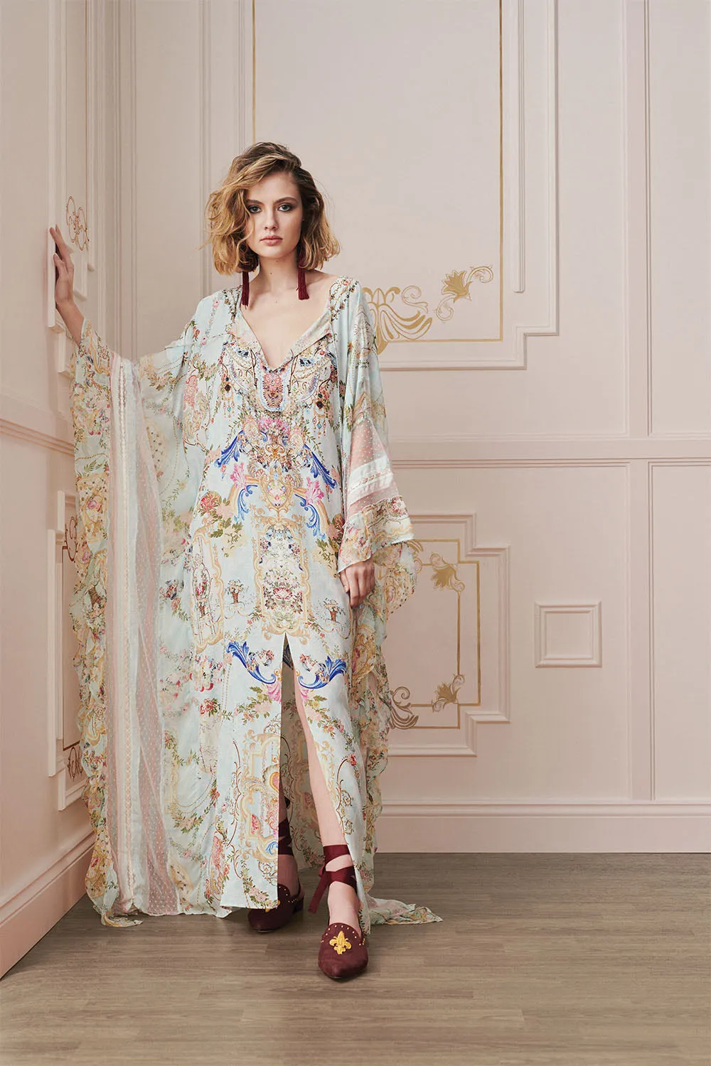 KAFTAN WITH FRILL PANELS VERSAILLES SKY