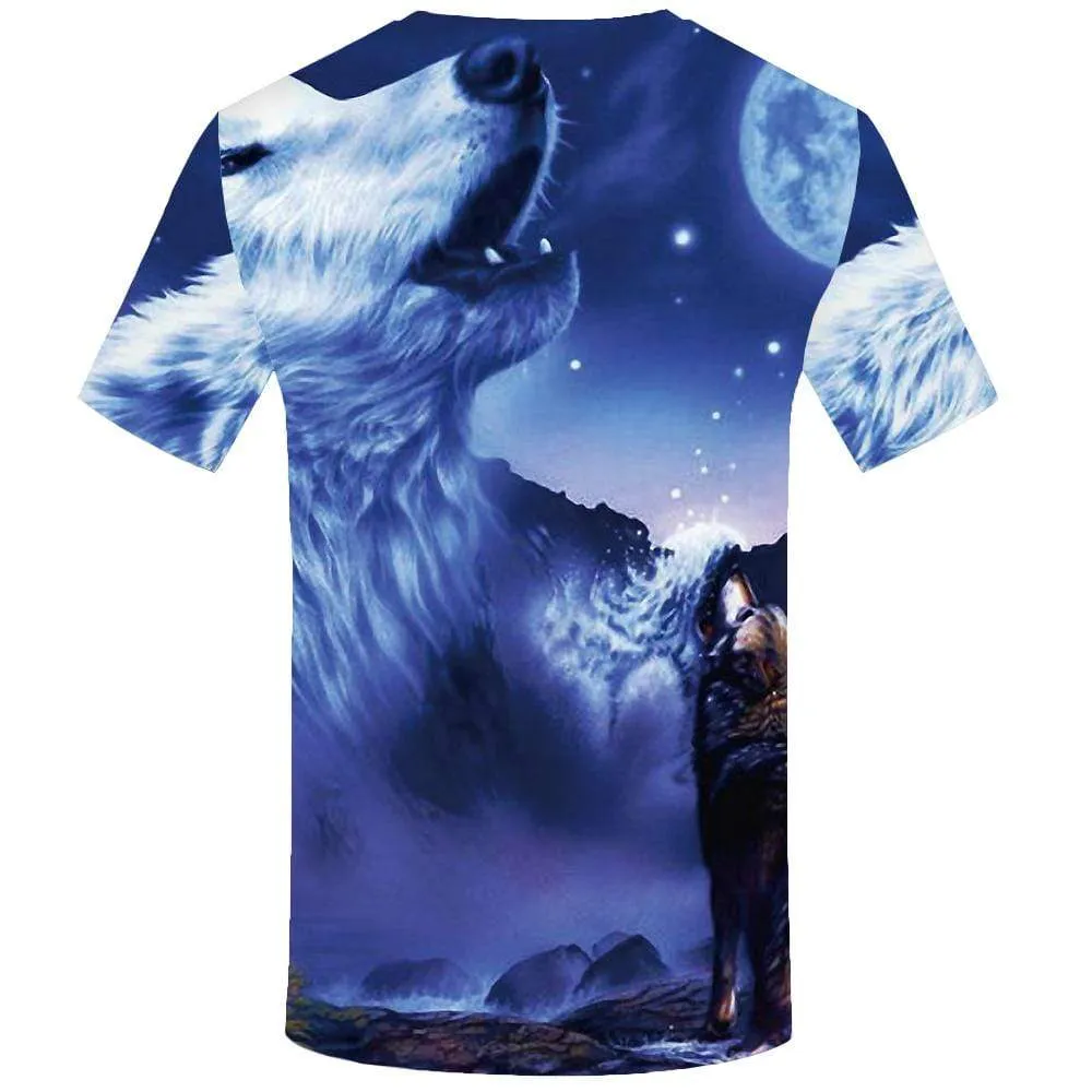 KYKU Wolf T shirt Men Moon T-shirt 3d Animal Tshirts Print Mountain T shirts Funny Harajuku Tshirt Anime Mens Clothing