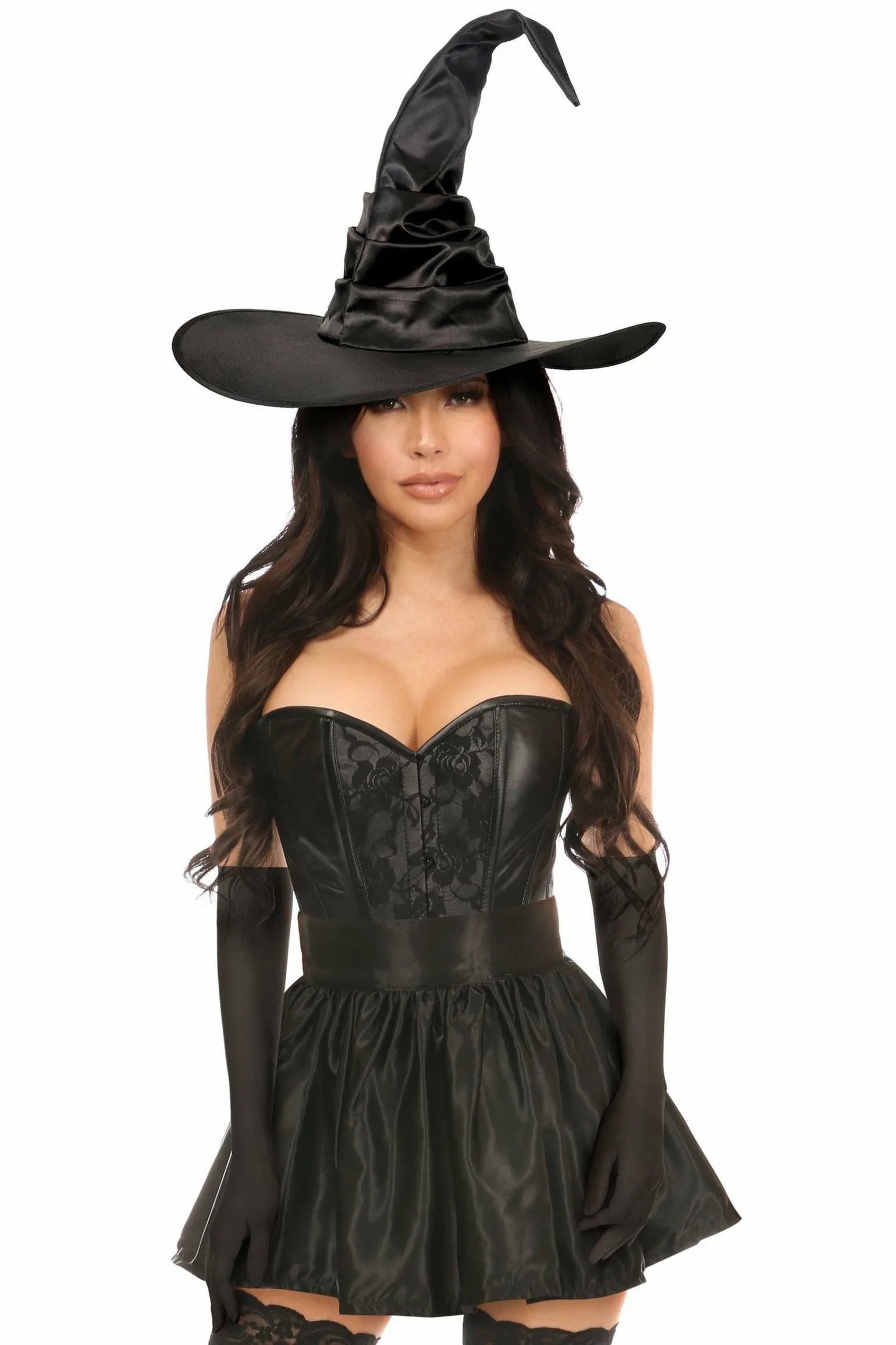 Lavish 4 PC Black Lace Witch Corset Costume