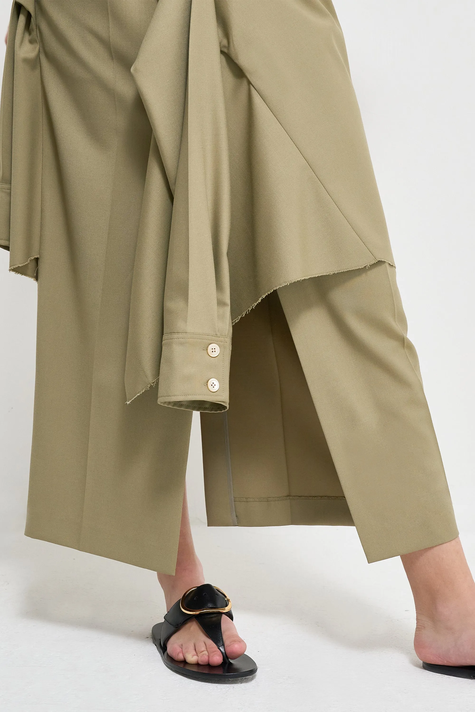 Layered shirt raw-edge cut midi skirt