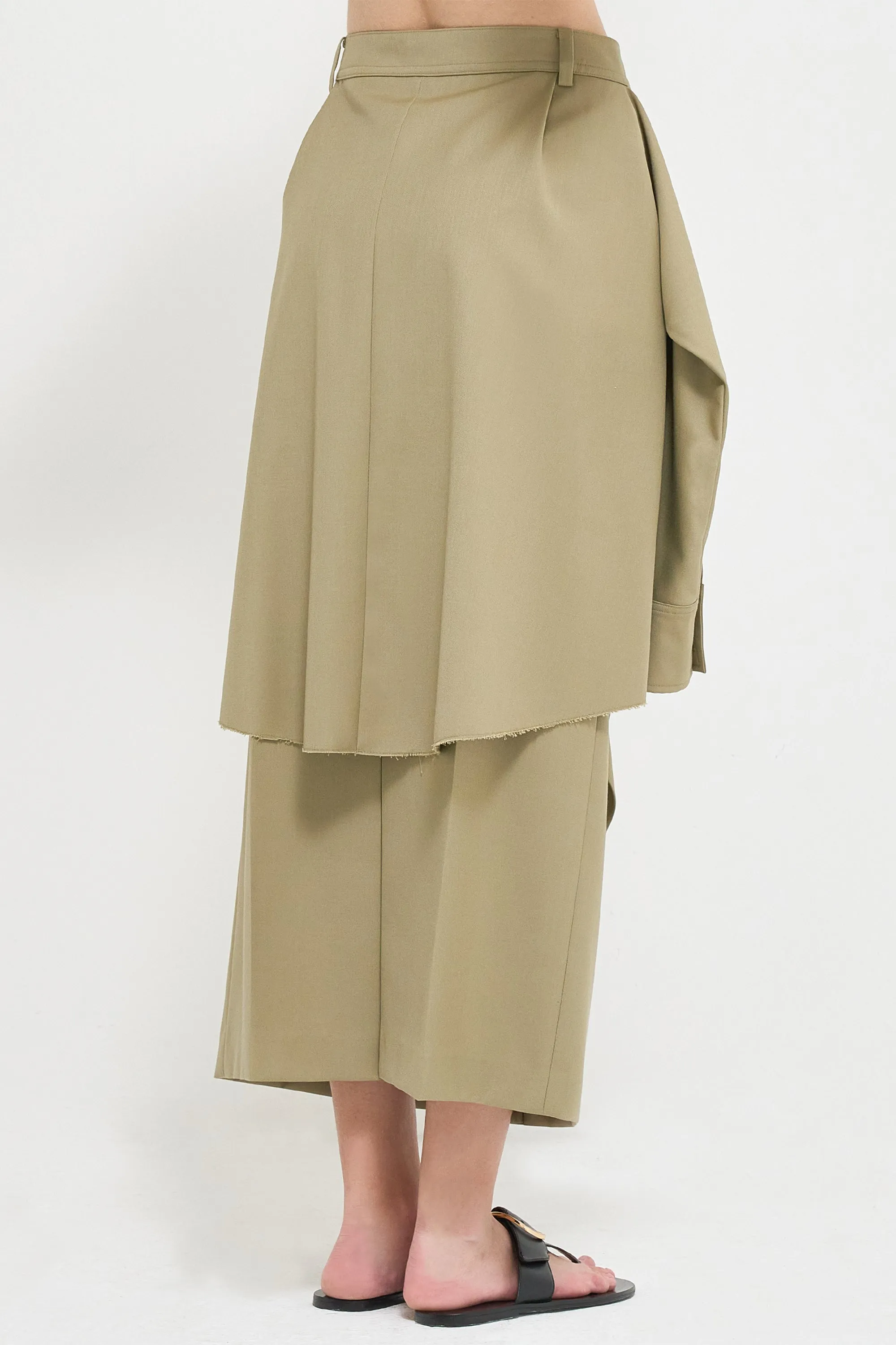 Layered shirt raw-edge cut midi skirt