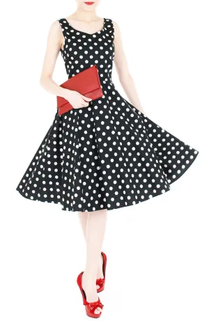 ‘Let’s Do The Polka’ Flare Midi Dress - Black