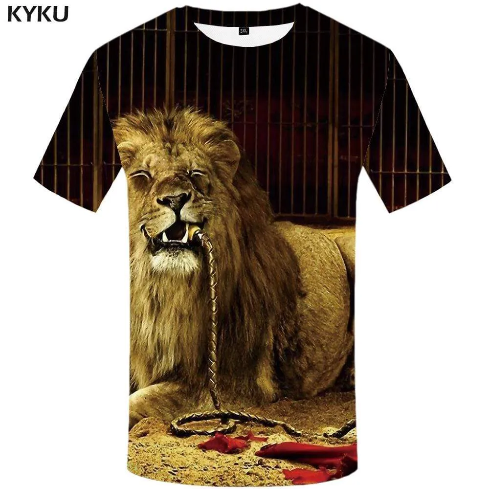 Lion T-shirts Men Animal Tshirt Anime Metal Tshirts Print Circus T shirts Funny Funny T-shirt 3d Mens Clothing Graphic Unisex